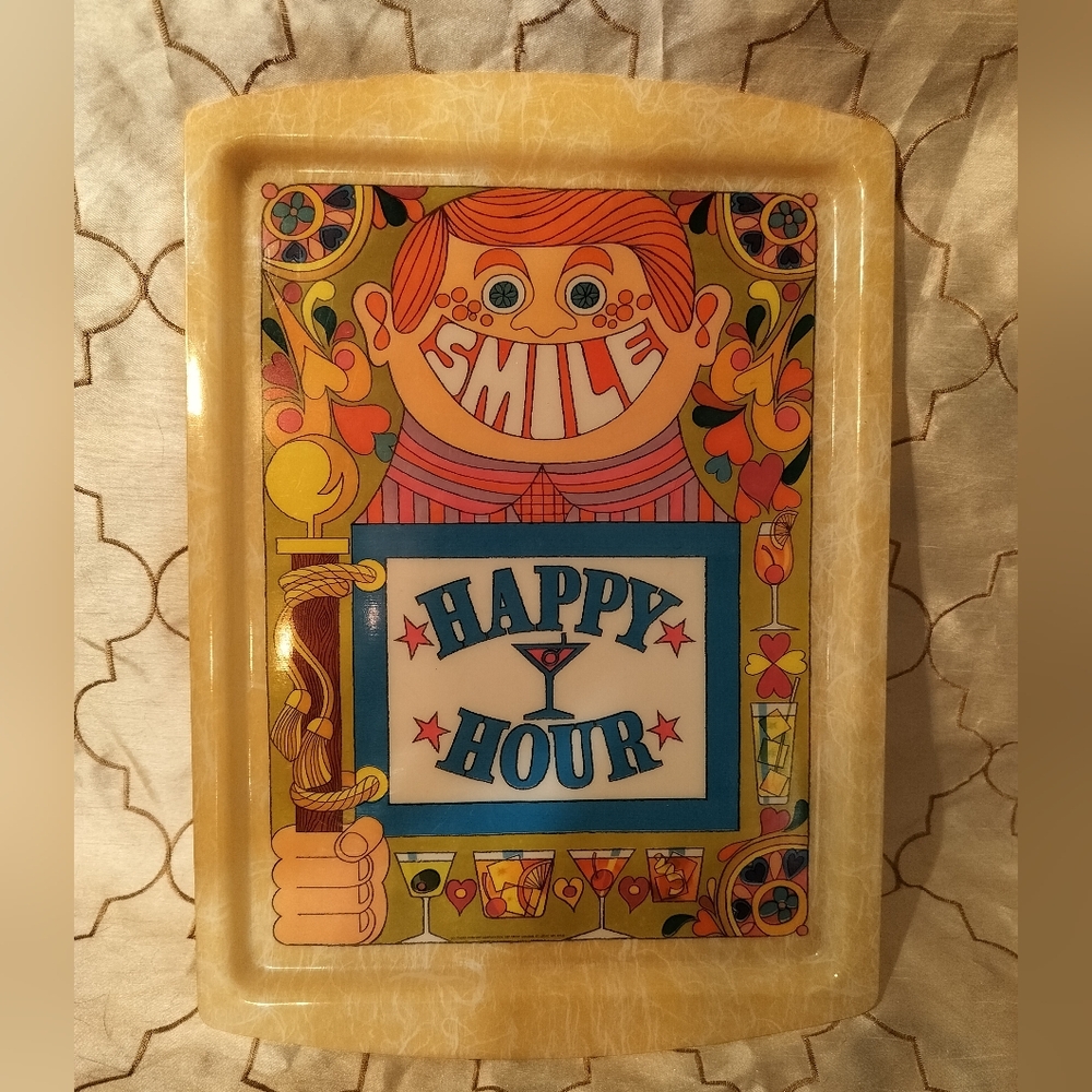 Vintage Southern Comfort Marketing Retro Happy Hour  Bar Tray, Flower Power